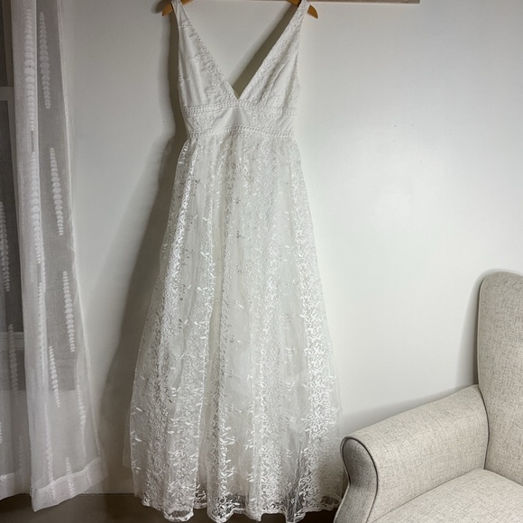 Lulus Sweetest Beloved White Mesh Embroidered Sleeveless Bride Maxi Dress NWT S - Picture 6 of 15